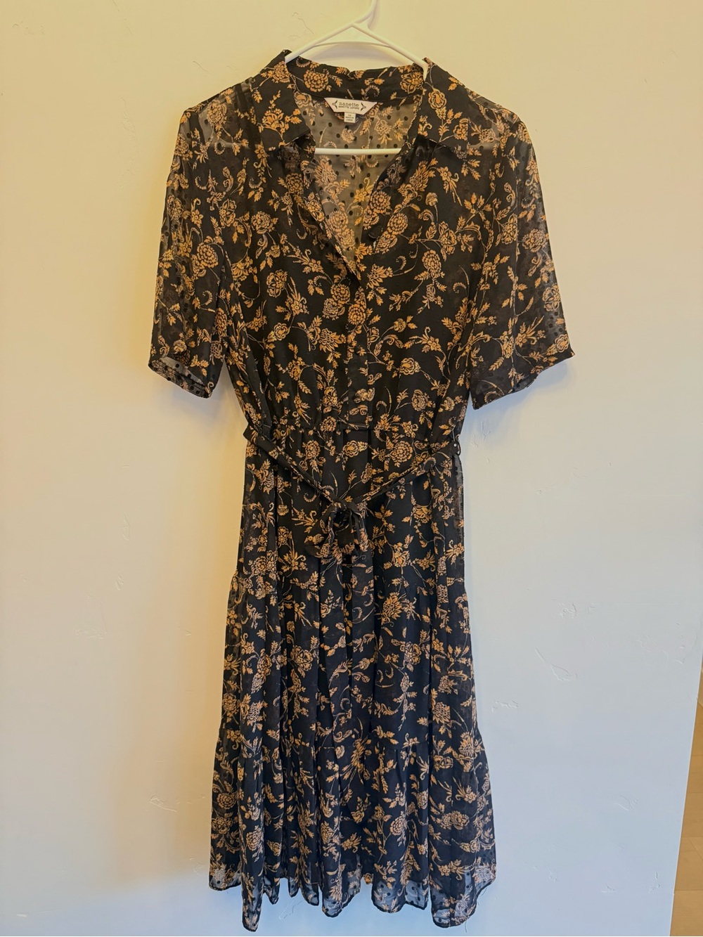 Maeve Black Midi Dress with burnt orange Floral Pattern